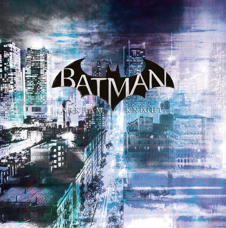 La jaquette en cyan et violet : les tours de Gotham sous un ciel sombre, le logo Batman au centre.