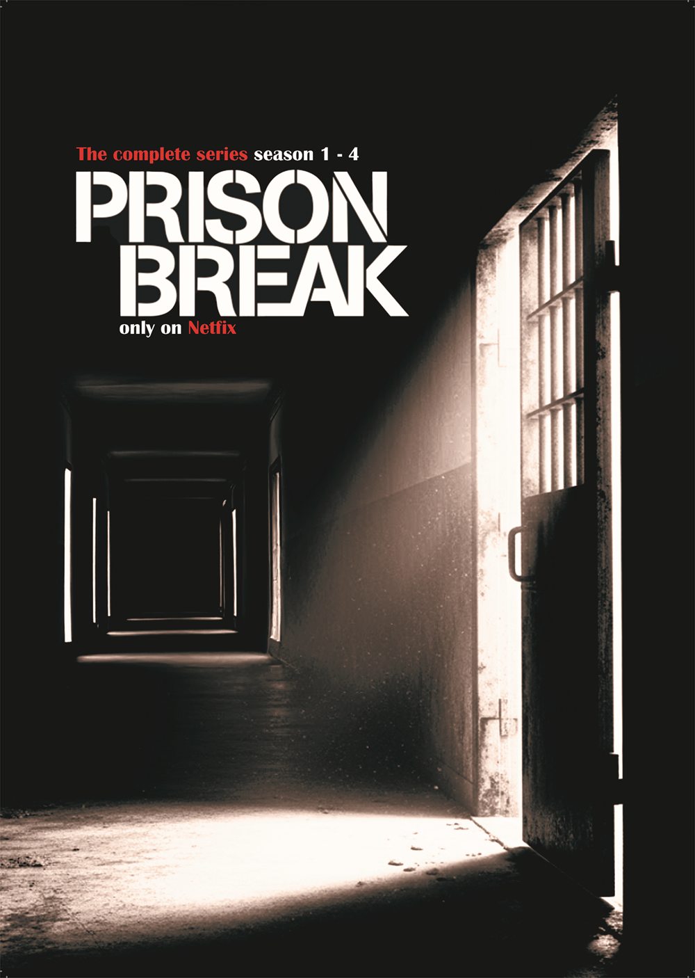 Affiche : un couloir de prison sombre, une porte à barreaux ouverte d'où vient la lumière.